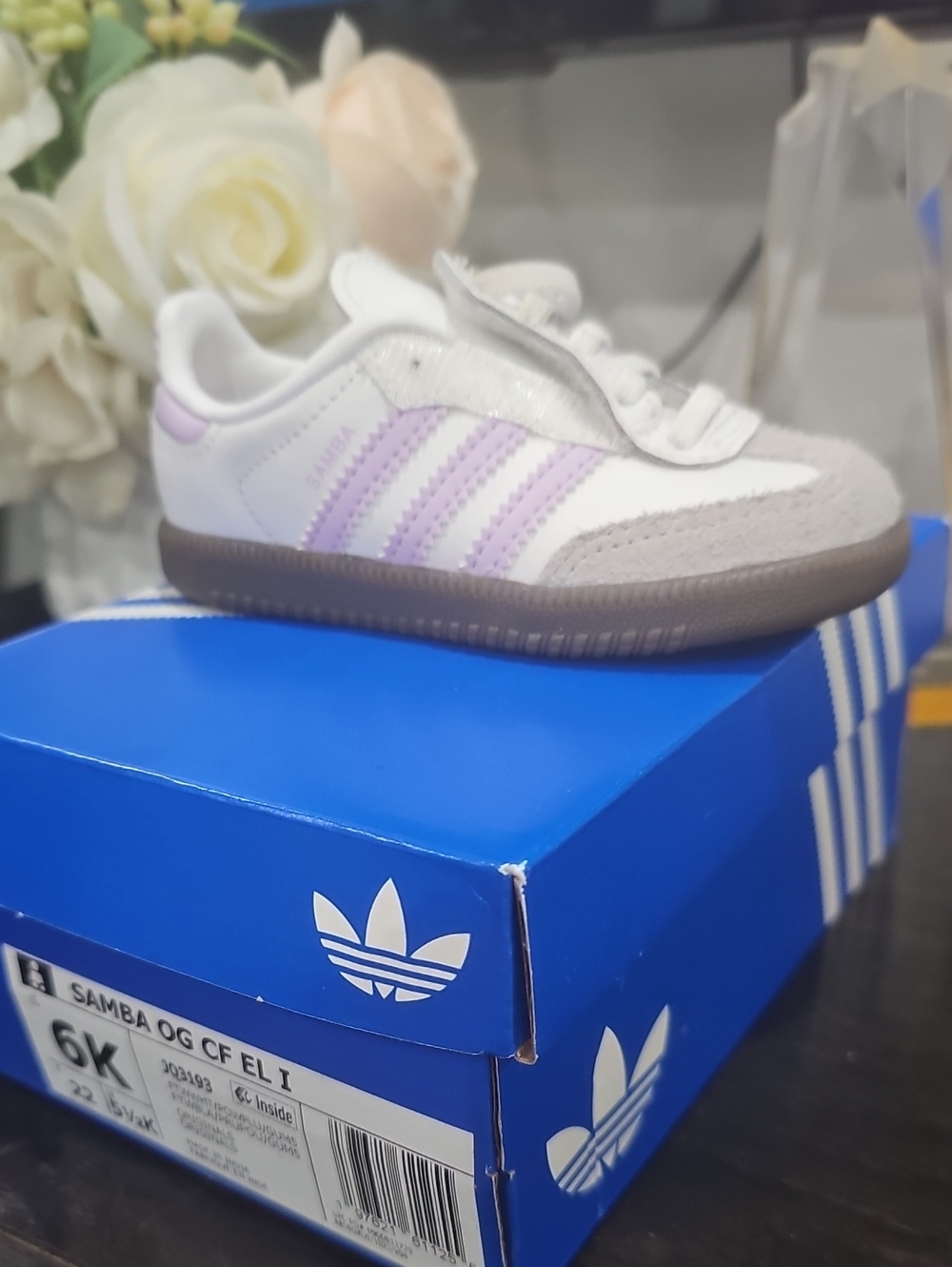 Adidas Kids Samba OG Sneakers — White with Light Purple Stripes